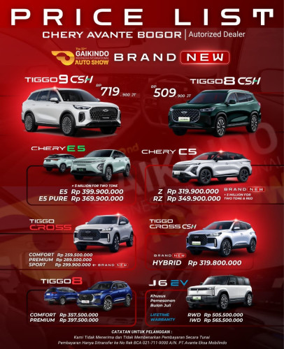 Pricelist Harga Chery bogorbarat 2025